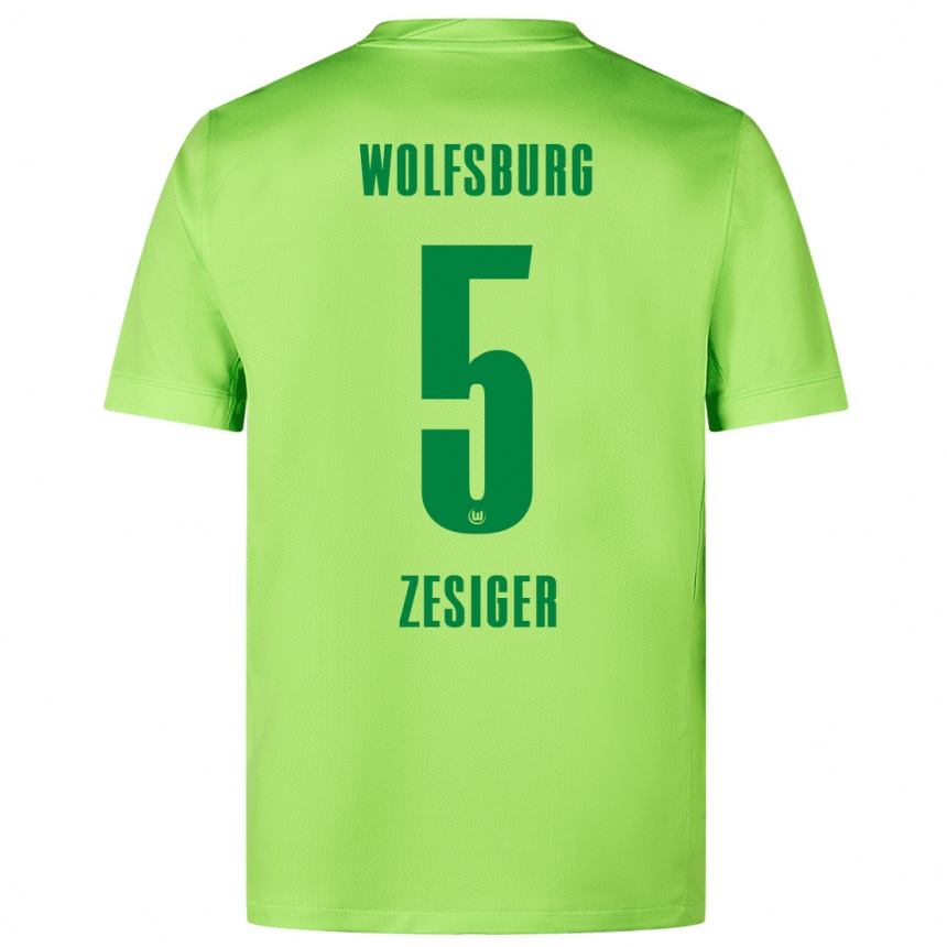 Enfant Football Maillot Cédric Zesiger #5 Vert Fluo Tenues Domicile 2024/25