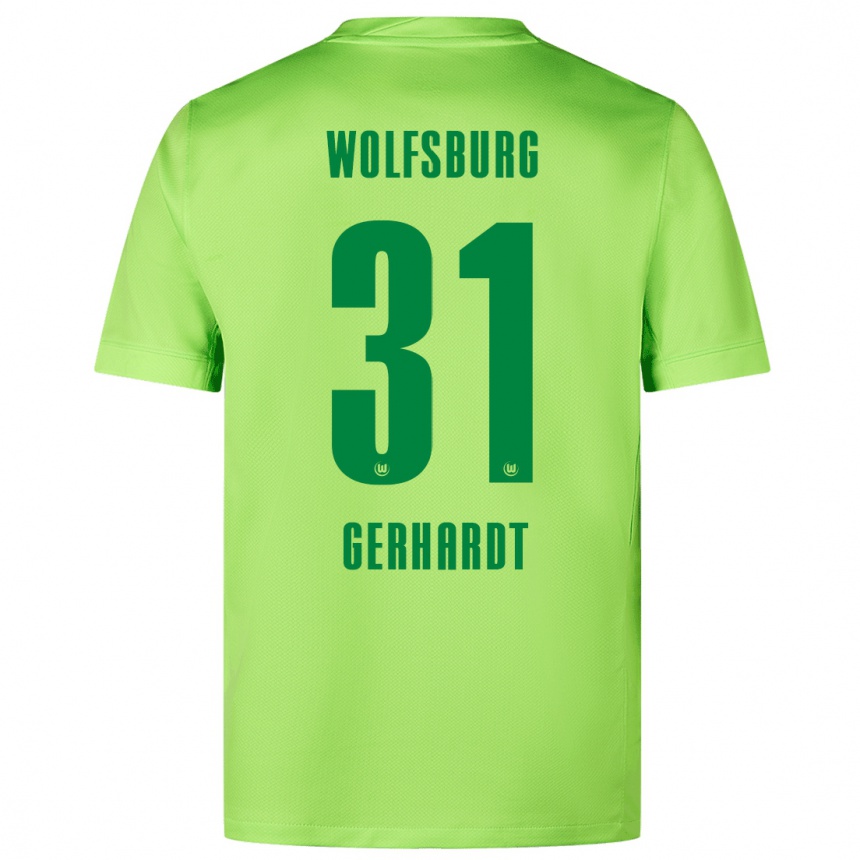 Enfant Football Maillot Yannick Gerhardt #31 Vert Fluo Tenues Domicile 2024/25