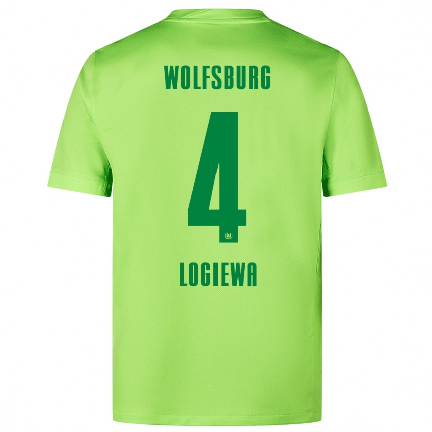 Enfant Football Maillot Luca Logiewa #4 Vert Fluo Tenues Domicile 2024/25