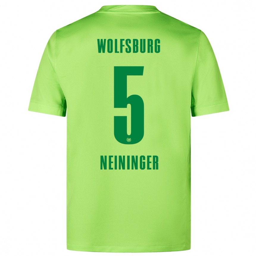 Enfant Football Maillot Tim Neininger #5 Vert Fluo Tenues Domicile 2024/25