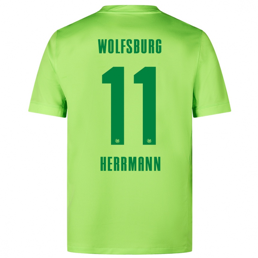 Enfant Football Maillot Max Herrmann #11 Vert Fluo Tenues Domicile 2024/25