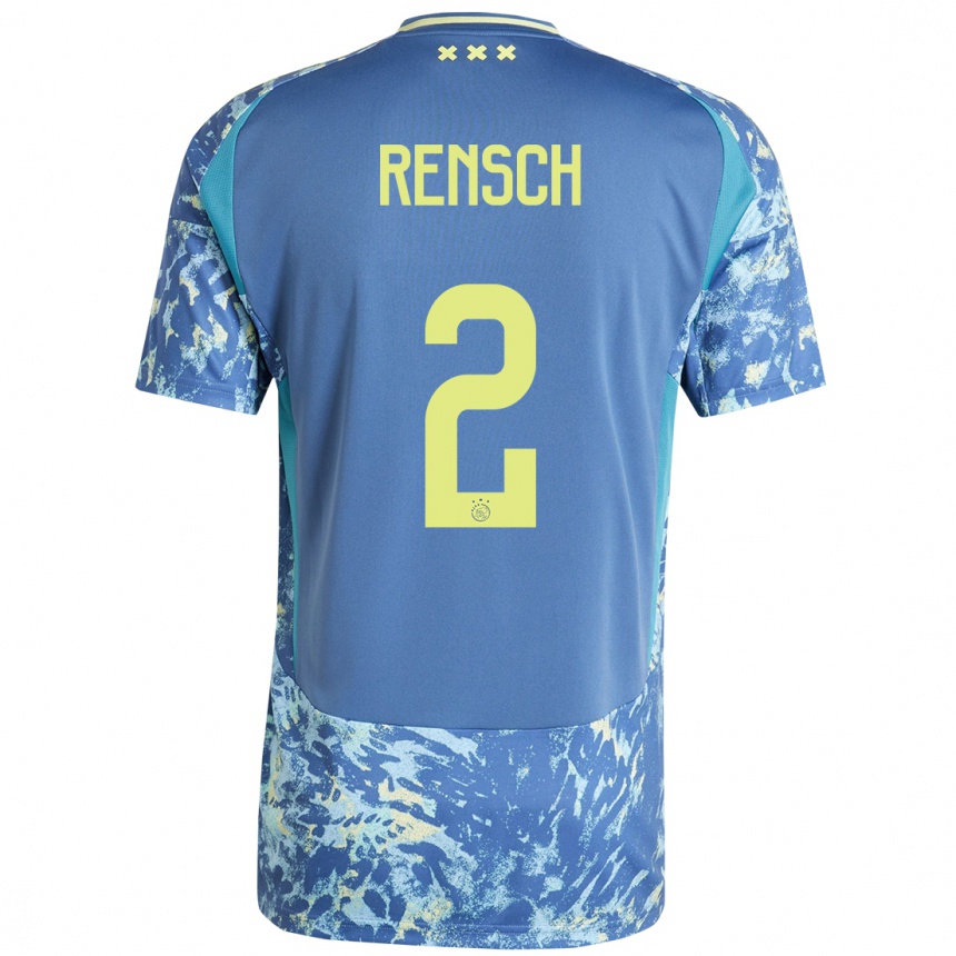 Enfant Football Maillot Devyne Rensch #2 Gris Bleu Jaune Tenues Extérieur 2024/25