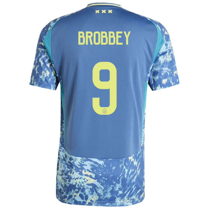 Enfant Football Maillot Brian Brobbey #9 Gris Bleu Jaune Tenues Extérieur 2024/25