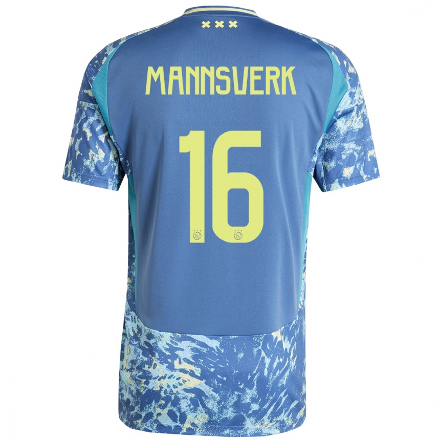 Enfant Football Maillot Sivert Mannsverk #16 Gris Bleu Jaune Tenues Extérieur 2024/25