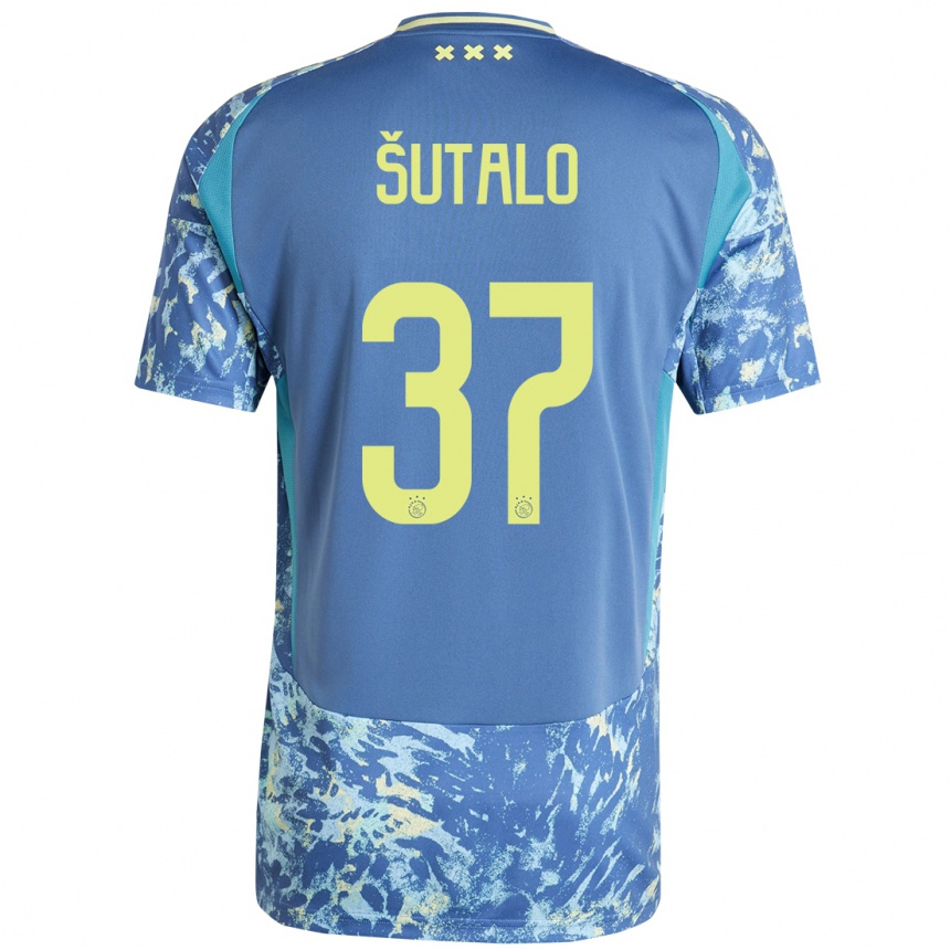 Enfant Football Maillot Josip Sutalo #37 Gris Bleu Jaune Tenues Extérieur 2024/25