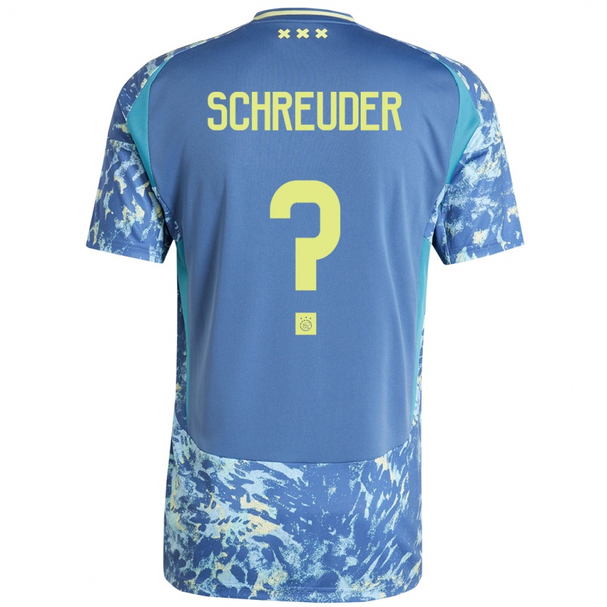 Enfant Football Maillot Timo Schreuder #0 Gris Bleu Jaune Tenues Extérieur 2024/25