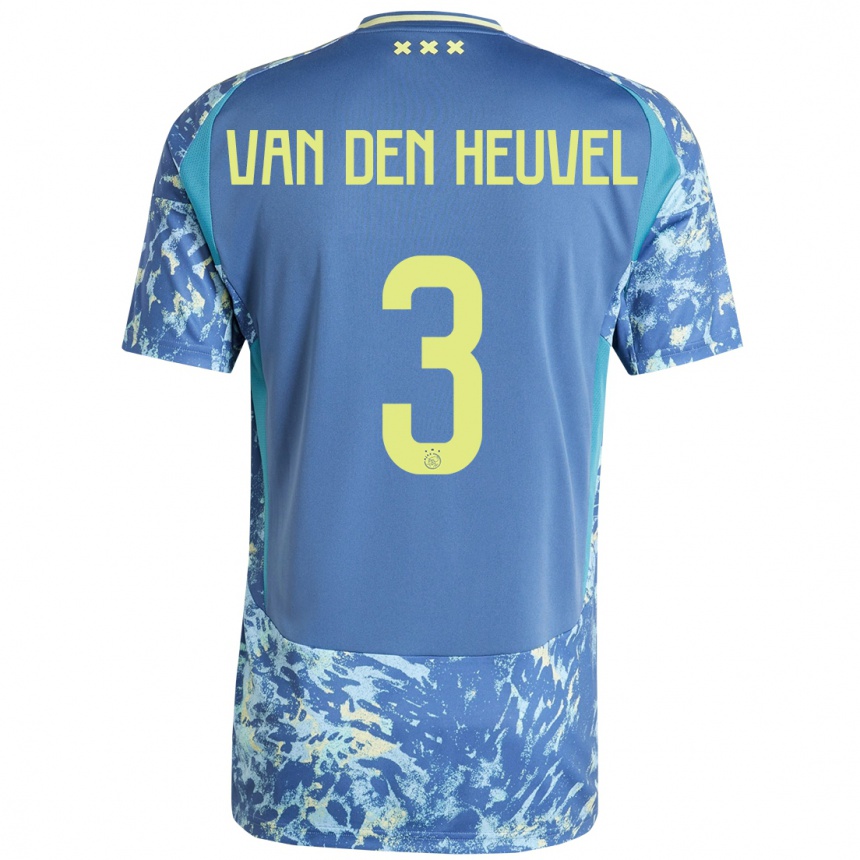 Enfant Football Maillot Nino Van Den Heuvel #3 Gris Bleu Jaune Tenues Extérieur 2024/25