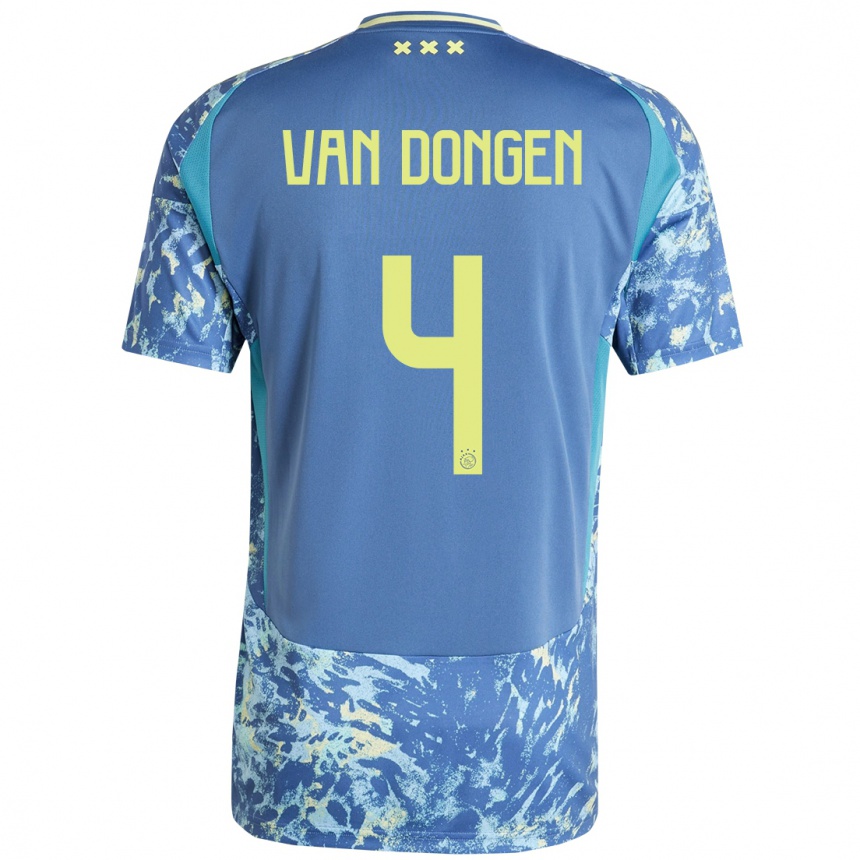 Enfant Football Maillot Bram Van Dongen #4 Gris Bleu Jaune Tenues Extérieur 2024/25