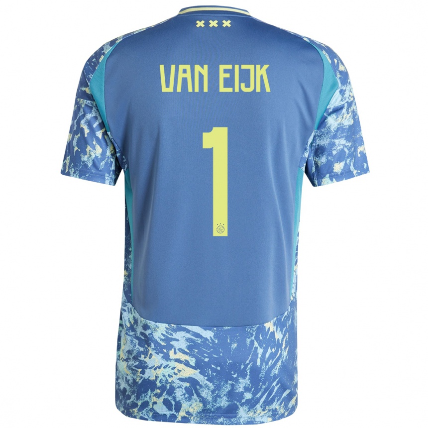 Enfant Football Maillot Regina Van Eijk #1 Gris Bleu Jaune Tenues Extérieur 2024/25