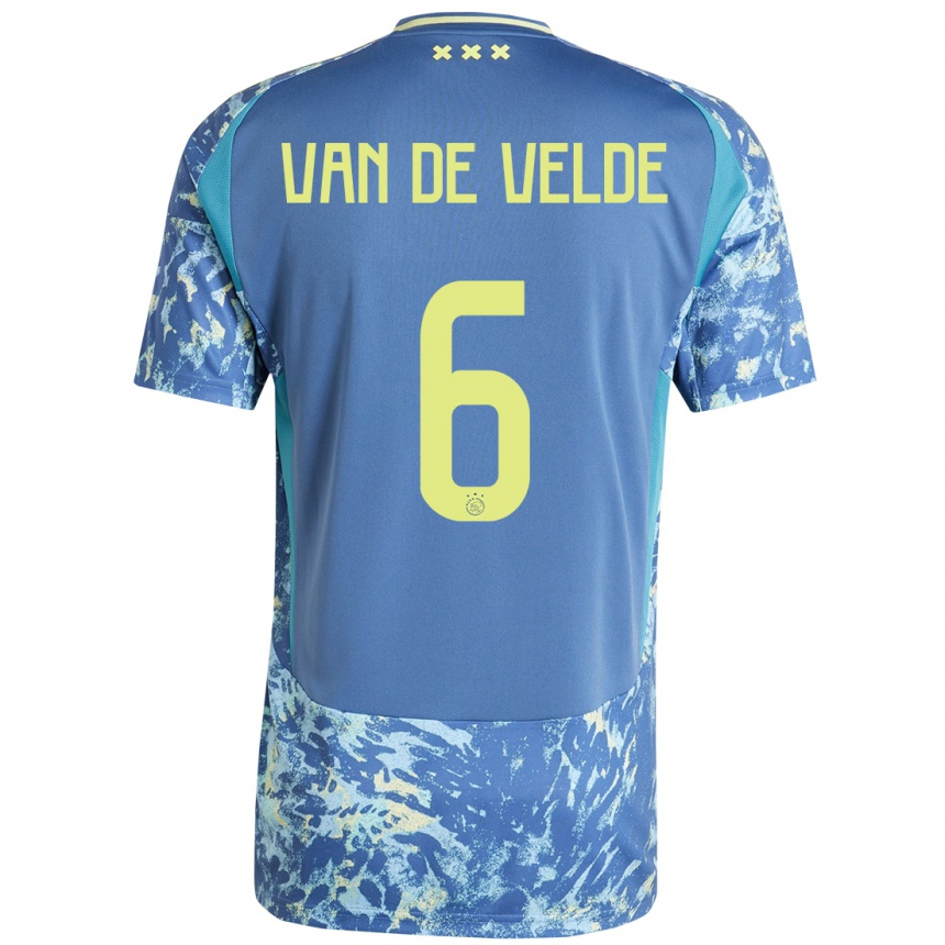 Enfant Football Maillot Jonna Van De Velde #6 Gris Bleu Jaune Tenues Extérieur 2024/25