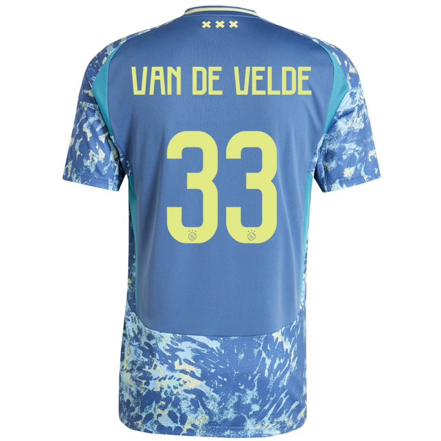 Enfant Football Maillot Jonna Van De Velde #33 Gris Bleu Jaune Tenues Extérieur 2024/25