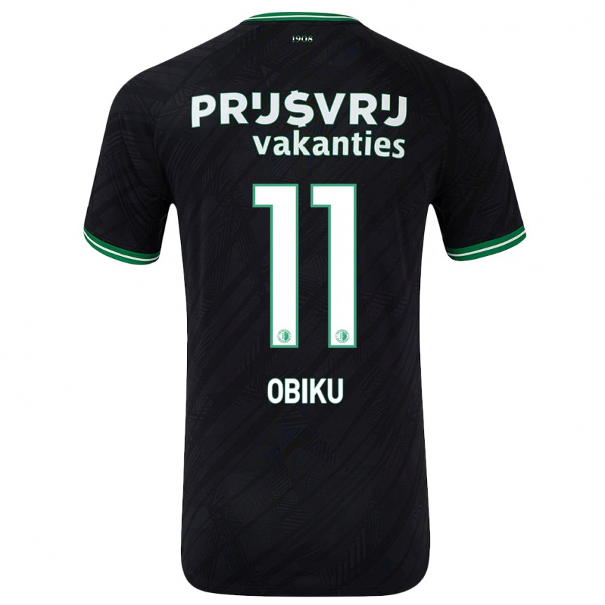 Enfant Football Maillot Junior Obiku #11 Noir Vert Tenues Extérieur 2024/25