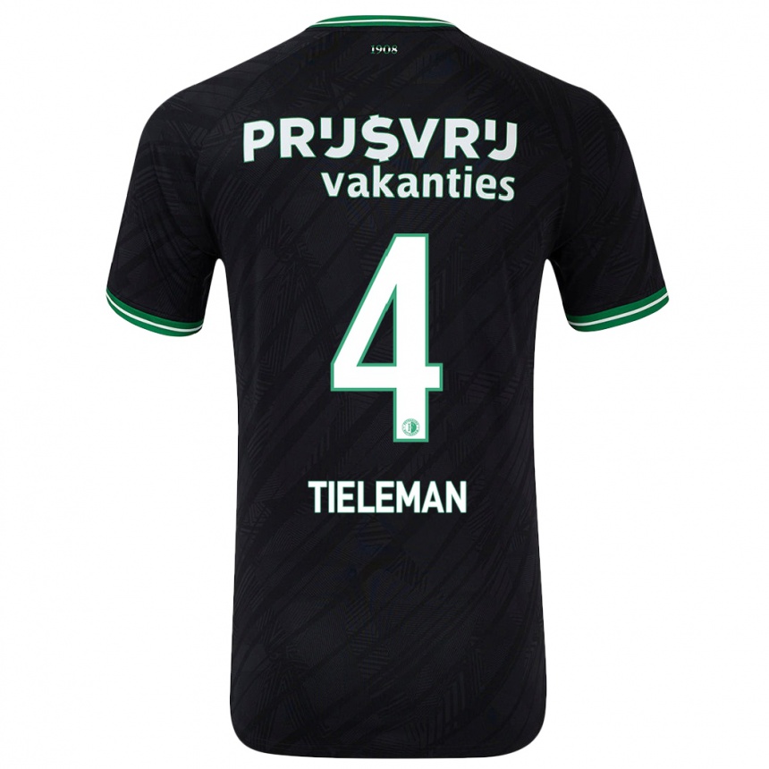 Enfant Football Maillot Jerry Tieleman #4 Noir Vert Tenues Extérieur 2024/25