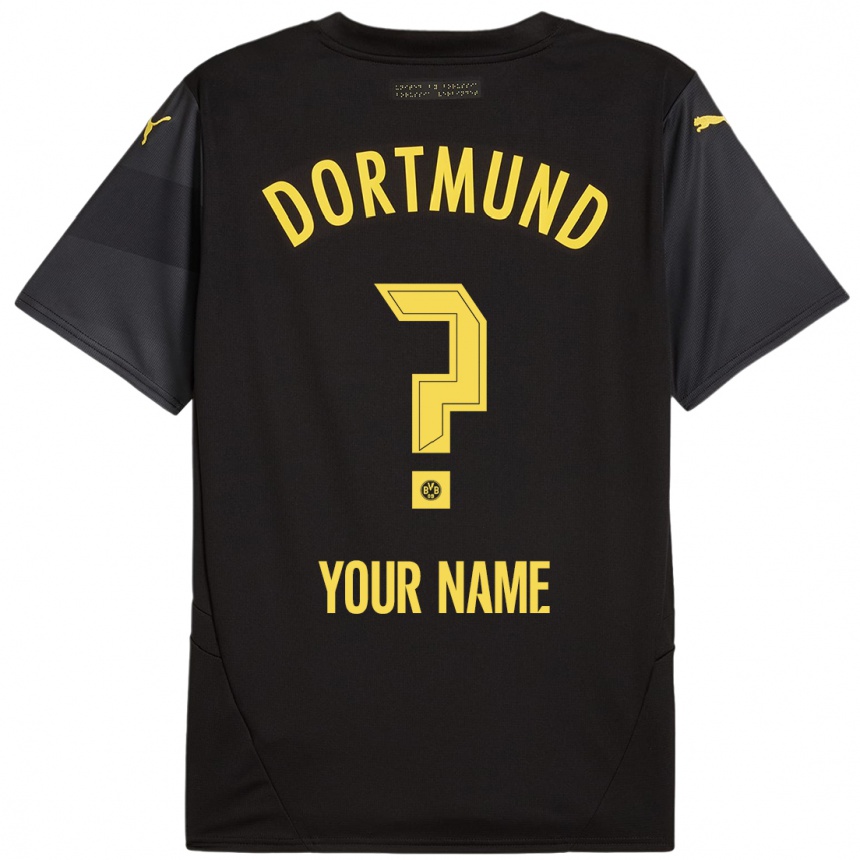 Enfant Football Maillot Votre Nom #0 Noir Jaune Tenues Extérieur 2024/25