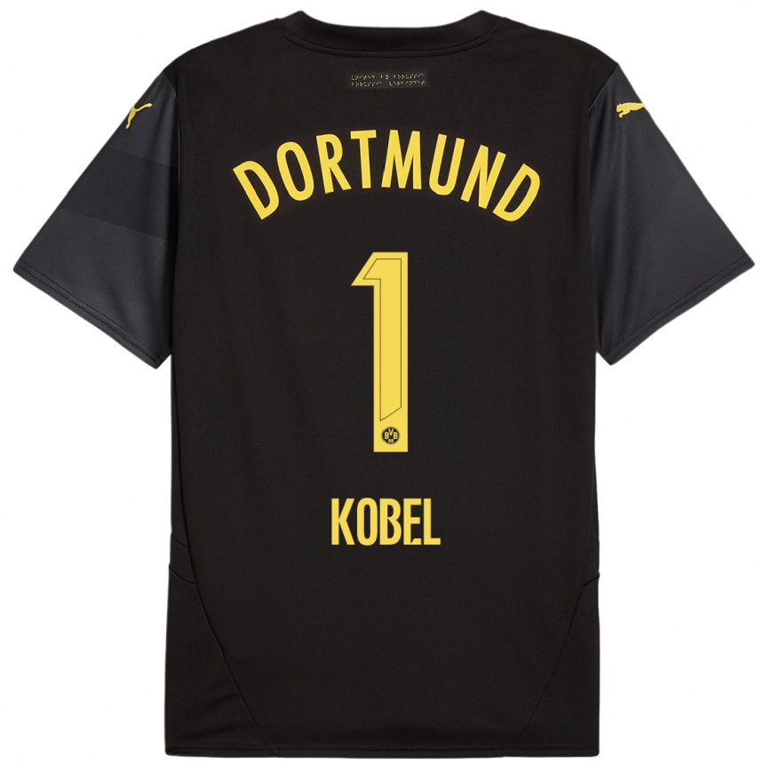 Enfant Football Maillot Gregor Kobel #1 Noir Jaune Tenues Extérieur 2024/25