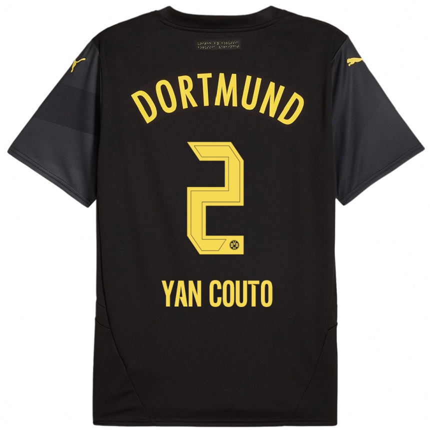 Enfant Football Maillot Yan Couto #2 Noir Jaune Tenues Extérieur 2024/25