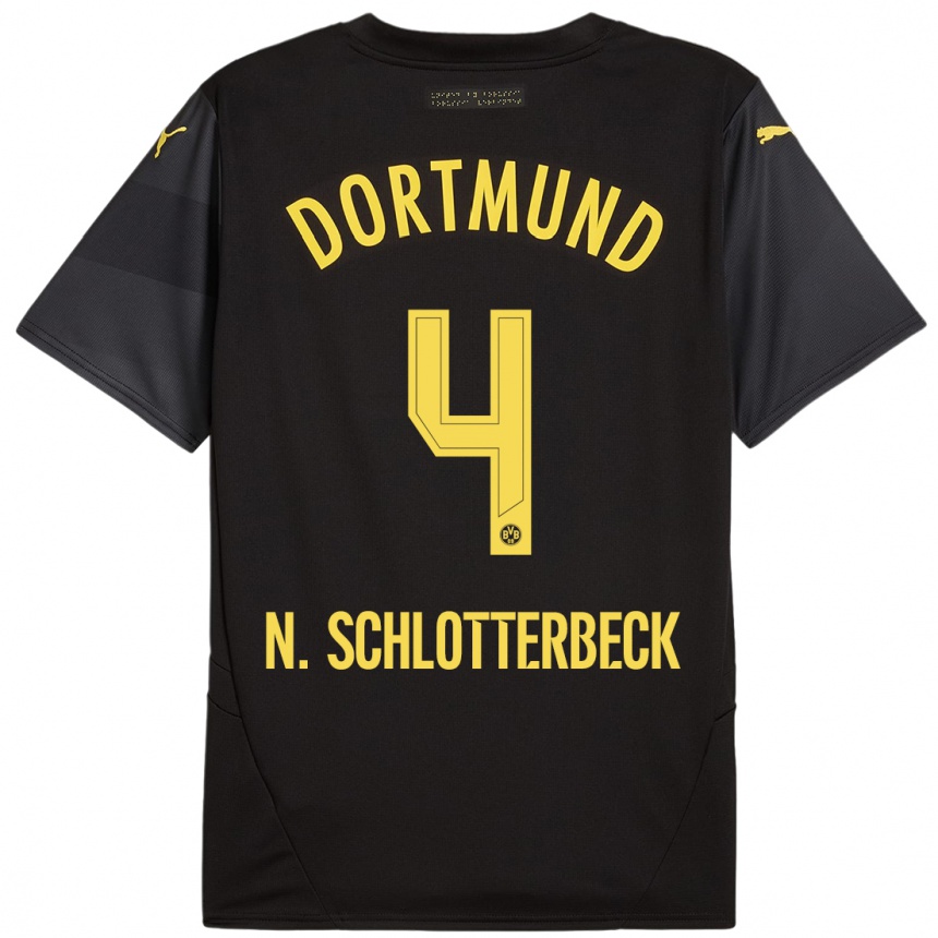 Enfant Football Maillot Nico Schlotterbeck #4 Noir Jaune Tenues Extérieur 2024/25