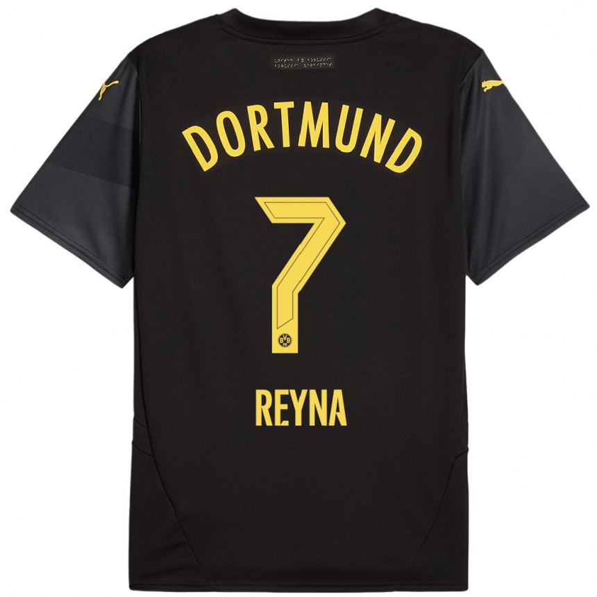 Enfant Football Maillot Giovanni Reyna #7 Noir Jaune Tenues Extérieur 2024/25