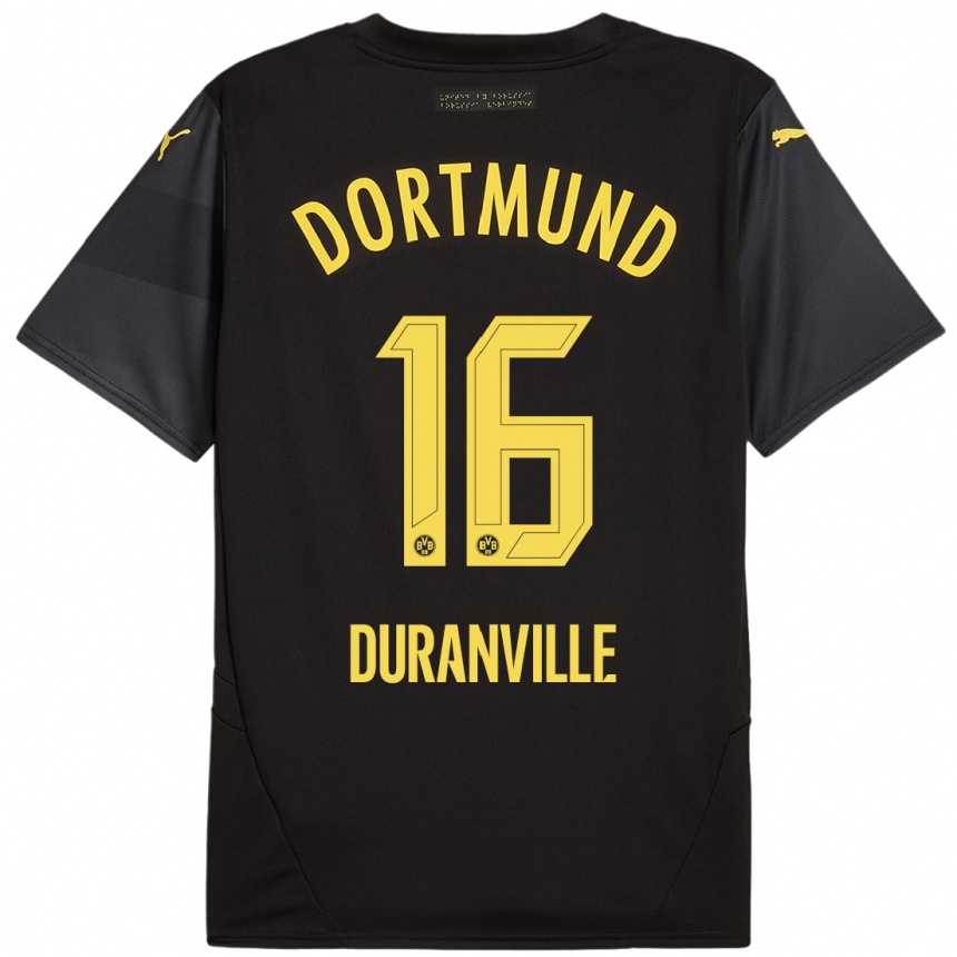 Enfant Football Maillot Julien Duranville #16 Noir Jaune Tenues Extérieur 2024/25