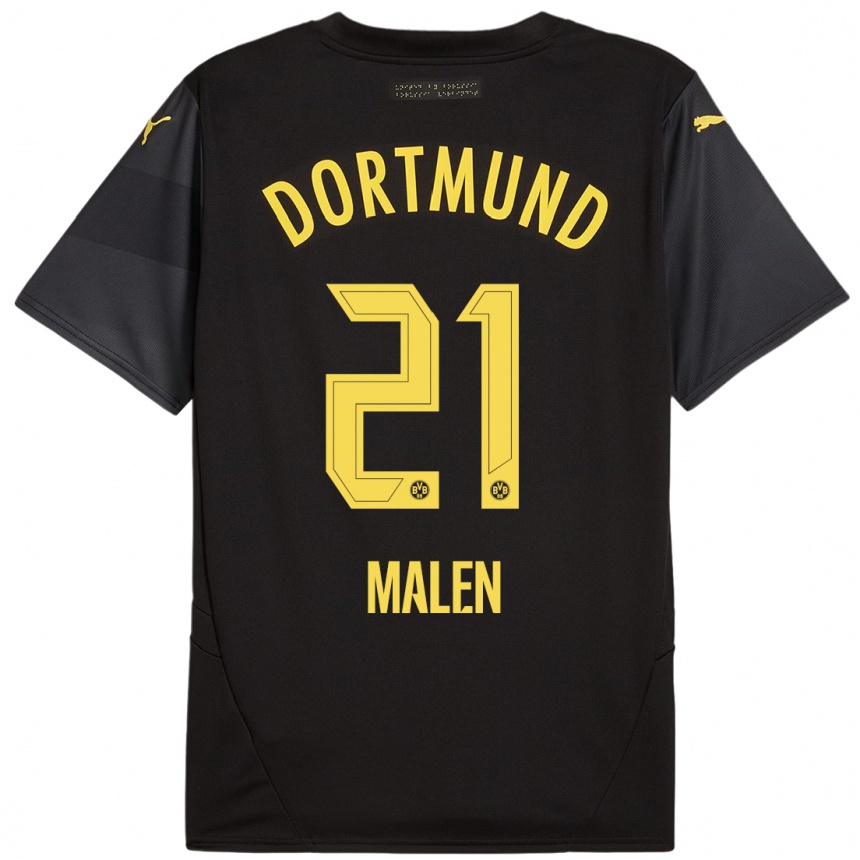 Enfant Football Maillot Donyell Malen #21 Noir Jaune Tenues Extérieur 2024/25