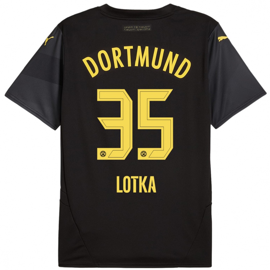 Enfant Football Maillot Marcel Lotka #35 Noir Jaune Tenues Extérieur 2024/25