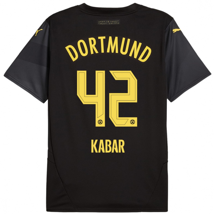 Enfant Football Maillot Almugera Kabar #42 Noir Jaune Tenues Extérieur 2024/25