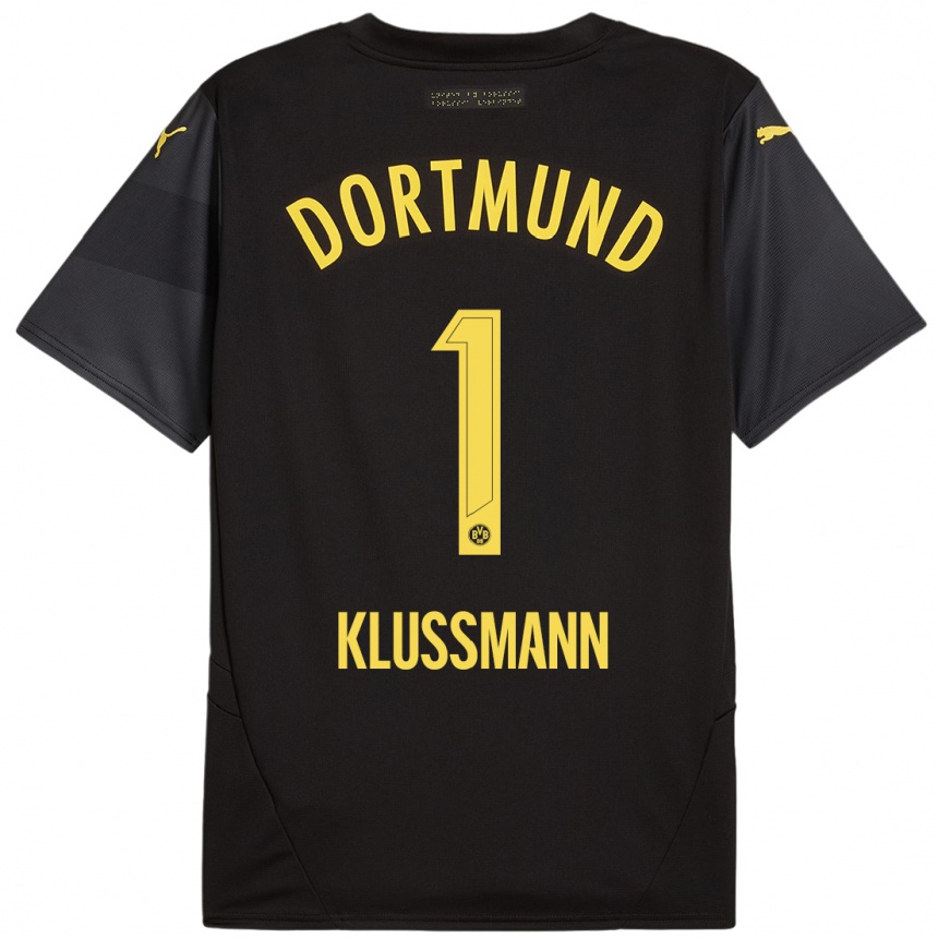 Enfant Football Maillot Leon Klußmann #1 Noir Jaune Tenues Extérieur 2024/25