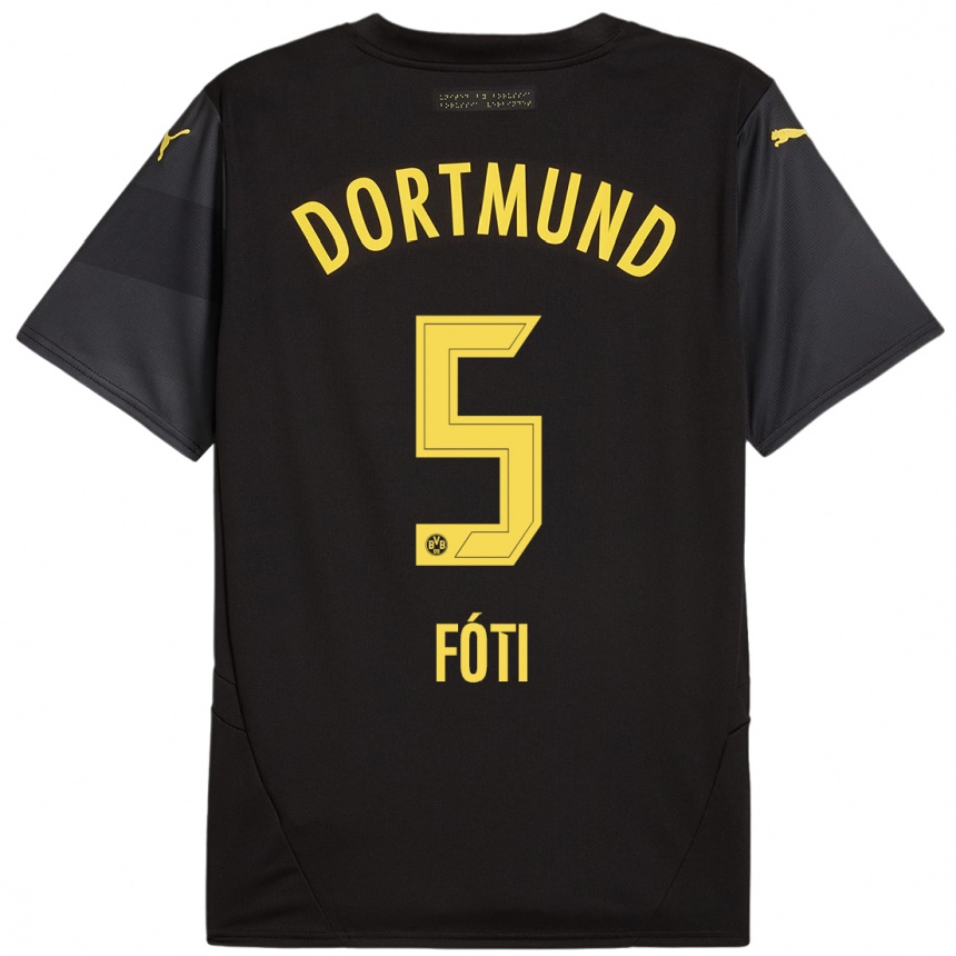 Enfant Football Maillot António Fóti #5 Noir Jaune Tenues Extérieur 2024/25