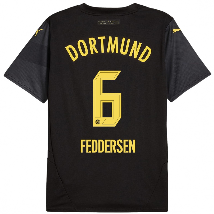 Enfant Football Maillot Jonas Feddersen #6 Noir Jaune Tenues Extérieur 2024/25