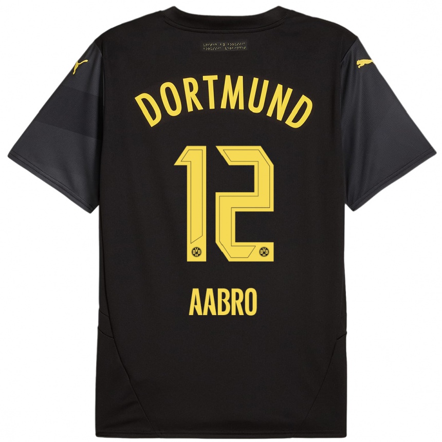 Enfant Football Maillot Gustav Aabro #12 Noir Jaune Tenues Extérieur 2024/25