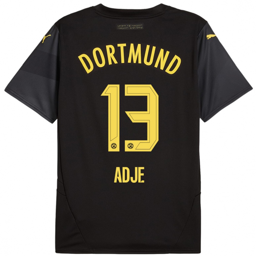 Enfant Football Maillot Miguel Adje #13 Noir Jaune Tenues Extérieur 2024/25