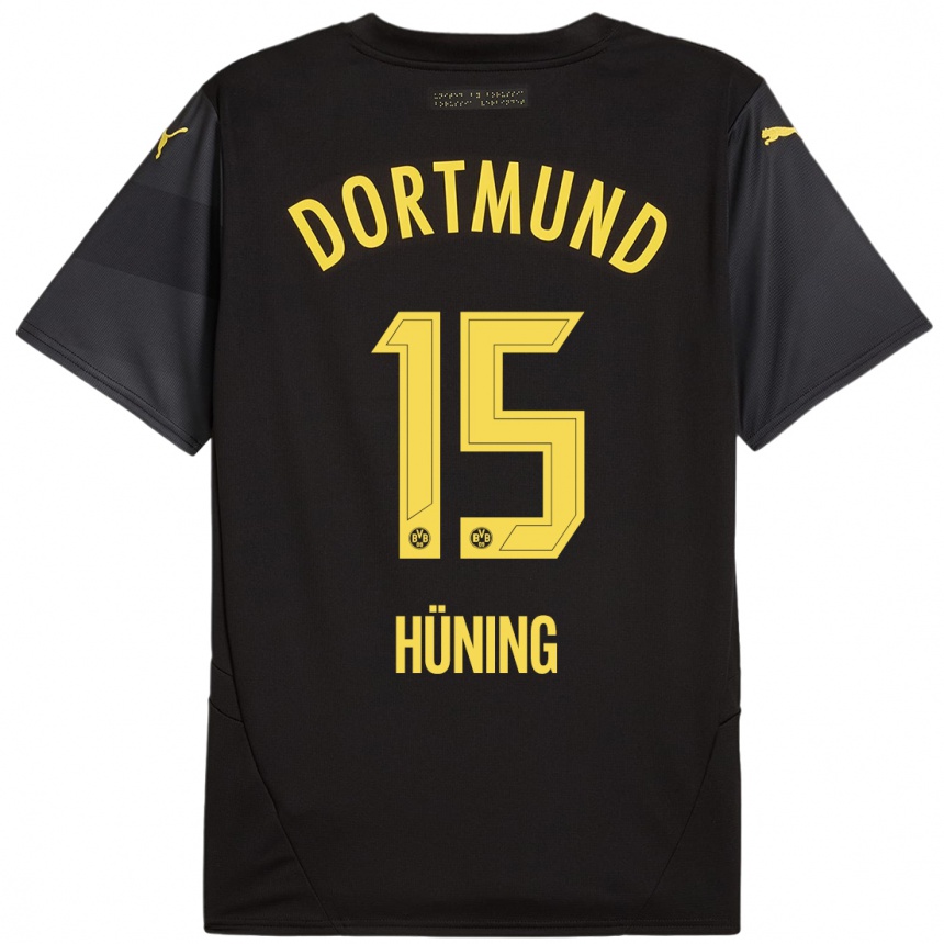 Enfant Football Maillot Ben Hüning #15 Noir Jaune Tenues Extérieur 2024/25