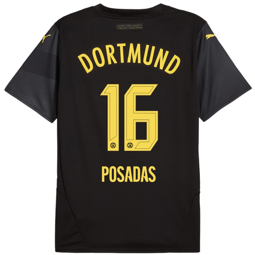 Enfant Football Maillot Leonardo Posadas #16 Noir Jaune Tenues Extérieur 2024/25