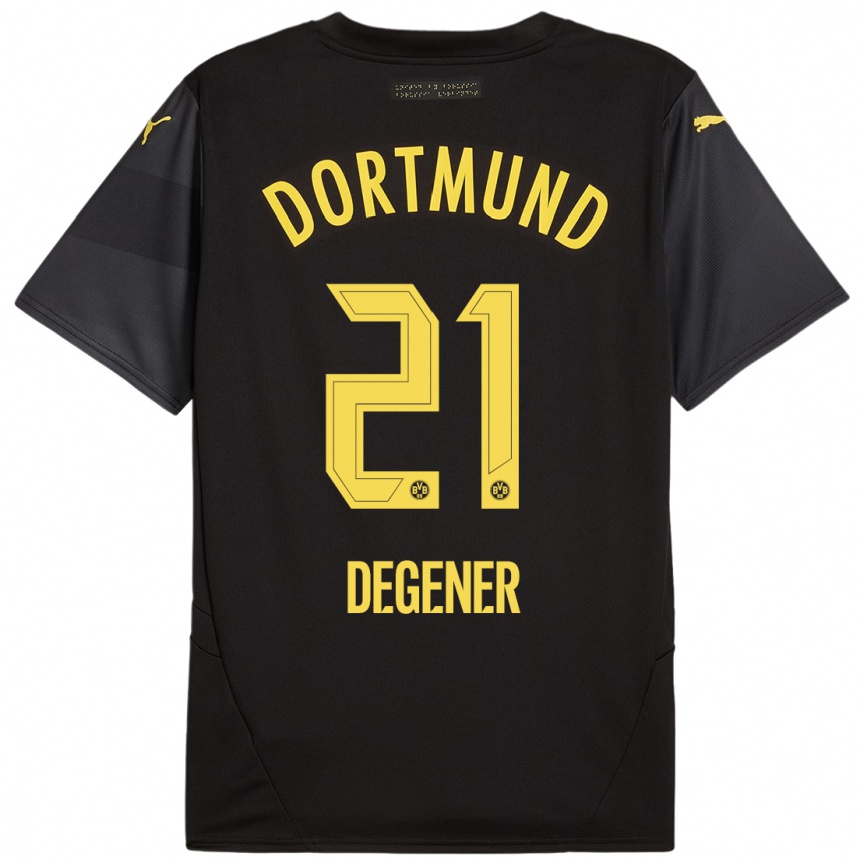 Enfant Football Maillot Tim Degener #21 Noir Jaune Tenues Extérieur 2024/25