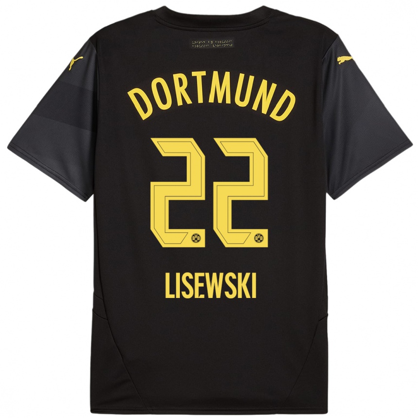 Enfant Football Maillot Robin Lisewski #22 Noir Jaune Tenues Extérieur 2024/25