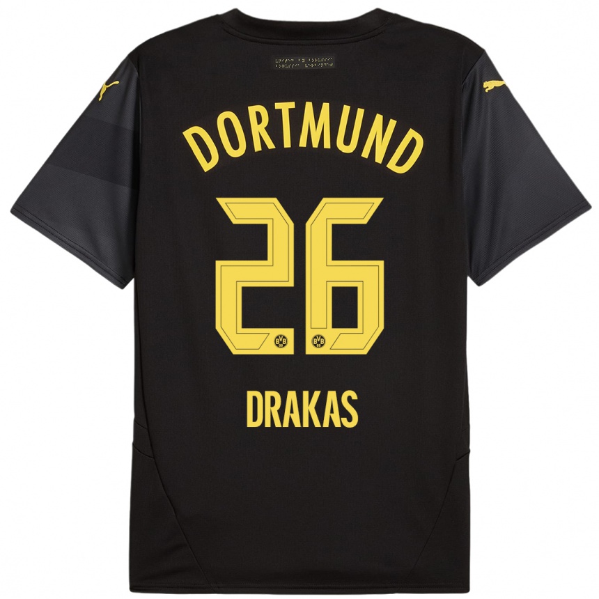 Enfant Football Maillot Babis Drakas #26 Noir Jaune Tenues Extérieur 2024/25