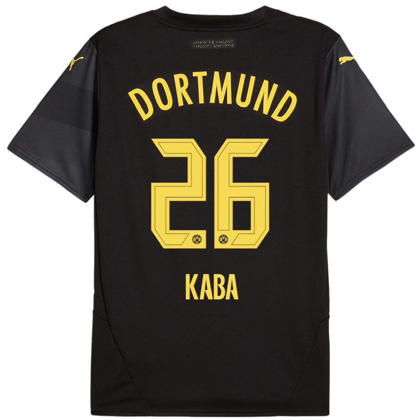 Enfant Football Maillot Mussa Kaba #26 Noir Jaune Tenues Extérieur 2024/25