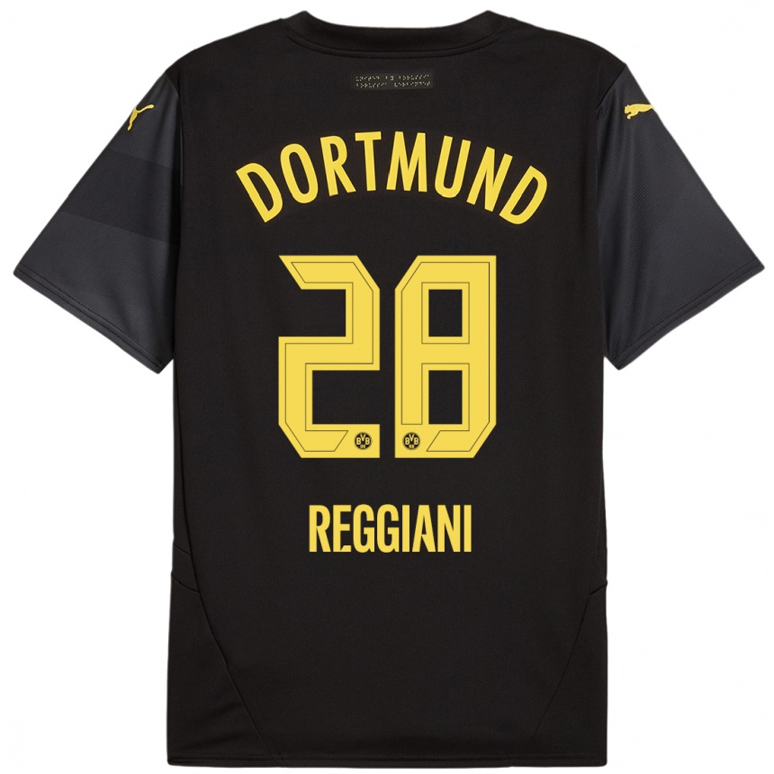 Enfant Football Maillot Luca Reggiani #28 Noir Jaune Tenues Extérieur 2024/25