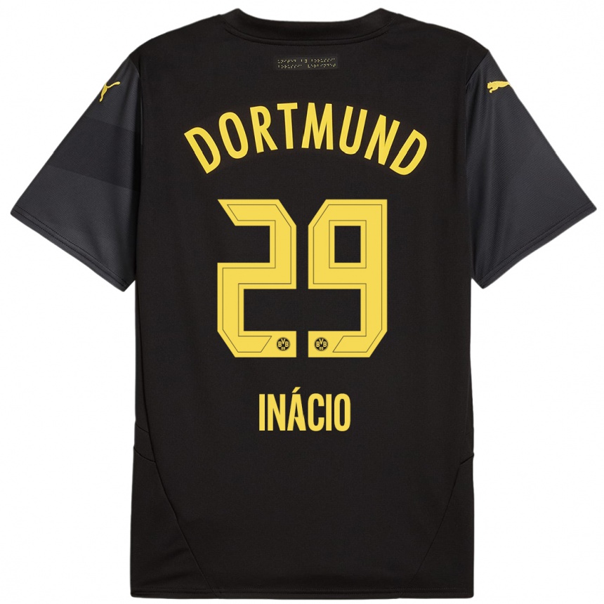 Enfant Football Maillot Samuele Inácio #29 Noir Jaune Tenues Extérieur 2024/25