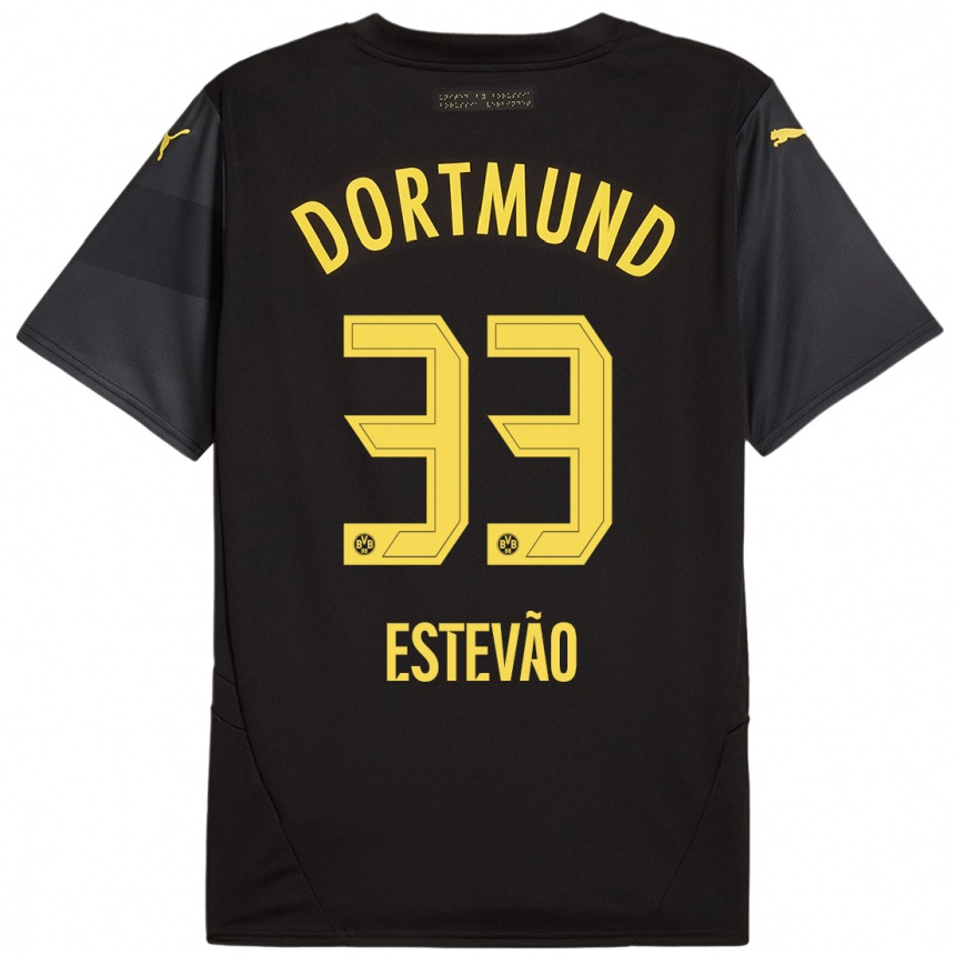 Enfant Football Maillot Tiago Estevão #33 Noir Jaune Tenues Extérieur 2024/25