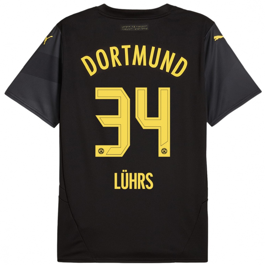 Enfant Football Maillot Yannik Lührs #34 Noir Jaune Tenues Extérieur 2024/25