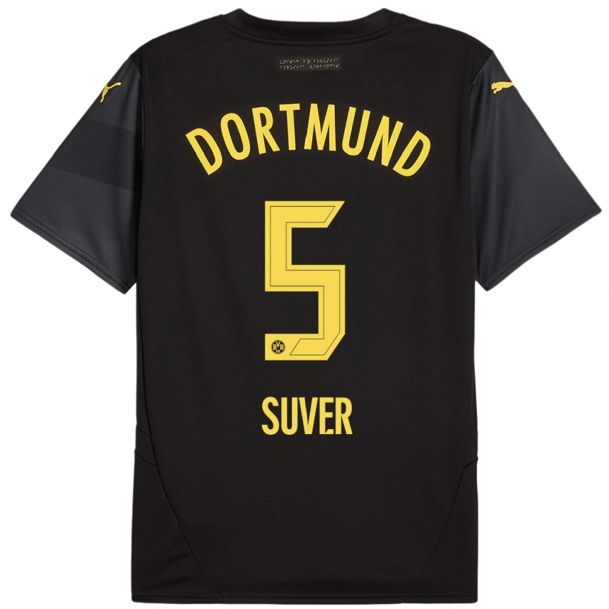 Enfant Football Maillot Mario Suver #5 Noir Jaune Tenues Extérieur 2024/25