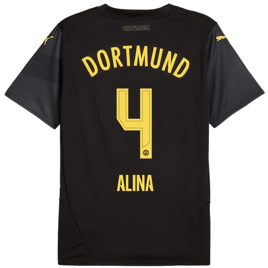 Enfant Football Maillot Grijseels Alina #4 Noir Jaune Tenues Extérieur 2024/25