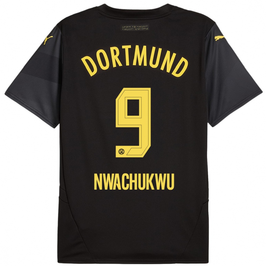 Enfant Football Maillot Isaak Nwachukwu #9 Noir Jaune Tenues Extérieur 2024/25