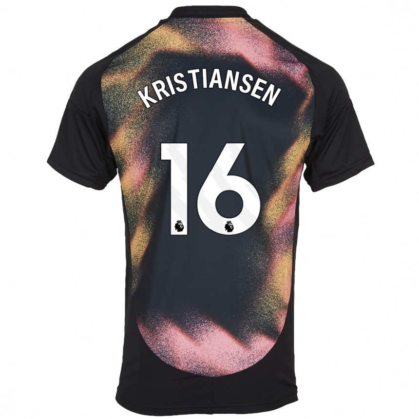 Enfant Football Maillot Victor Kristiansen #16 Noir Blanc Tenues Extérieur 2024/25