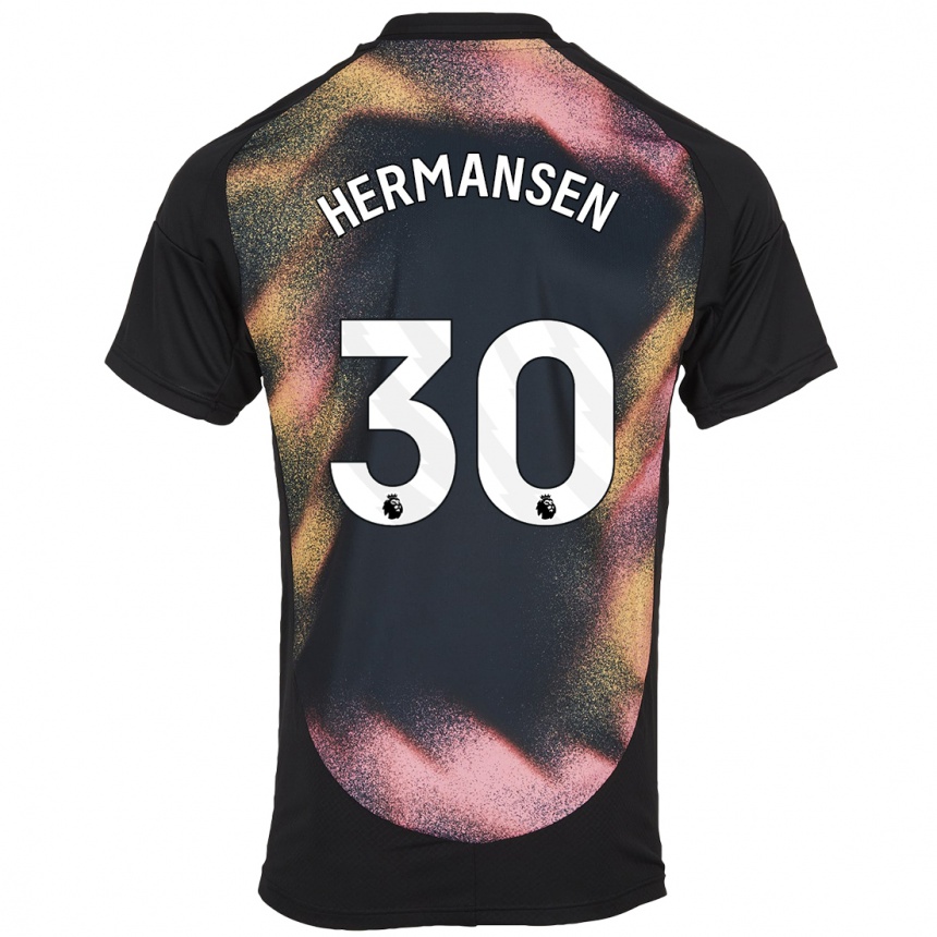 Enfant Football Maillot Mads Hermansen #30 Noir Blanc Tenues Extérieur 2024/25