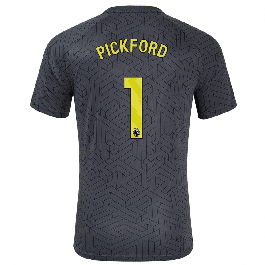 Enfant Football Maillot Pickford #1 Noir Jaune Tenues Extérieur 2024/25