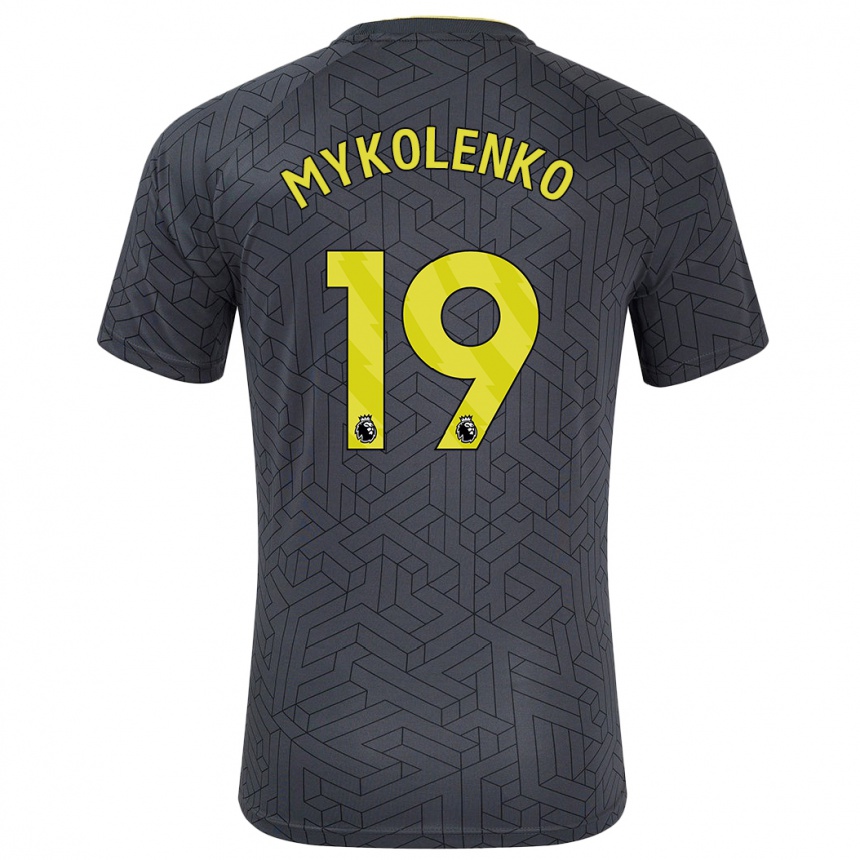 Enfant Football Maillot Vitaliy Mykolenko #19 Noir Jaune Tenues Extérieur 2024/25