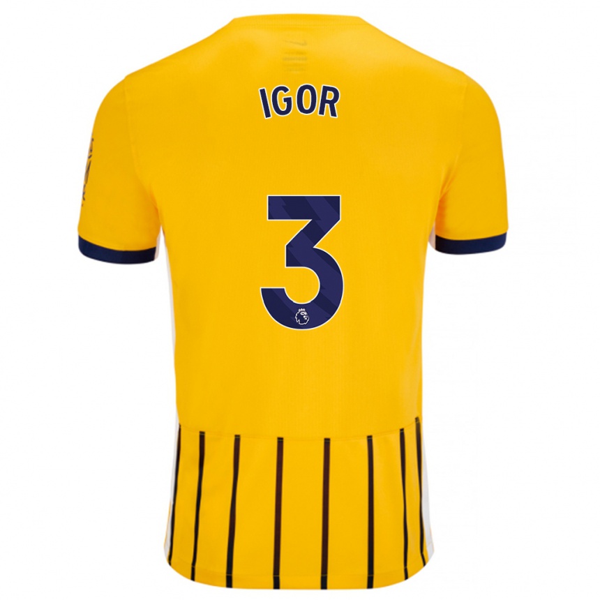 Enfant Football Maillot Igor #3 Doré Bleu À Fines Rayures Tenues Extérieur 2024/25