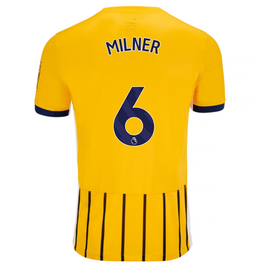 Enfant Football Maillot James Milner #6 Doré Bleu À Fines Rayures Tenues Extérieur 2024/25